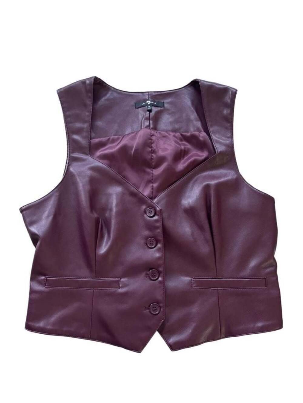 7 For All Mankind Faux Leather Button-Up Vest Burgundy Size M
